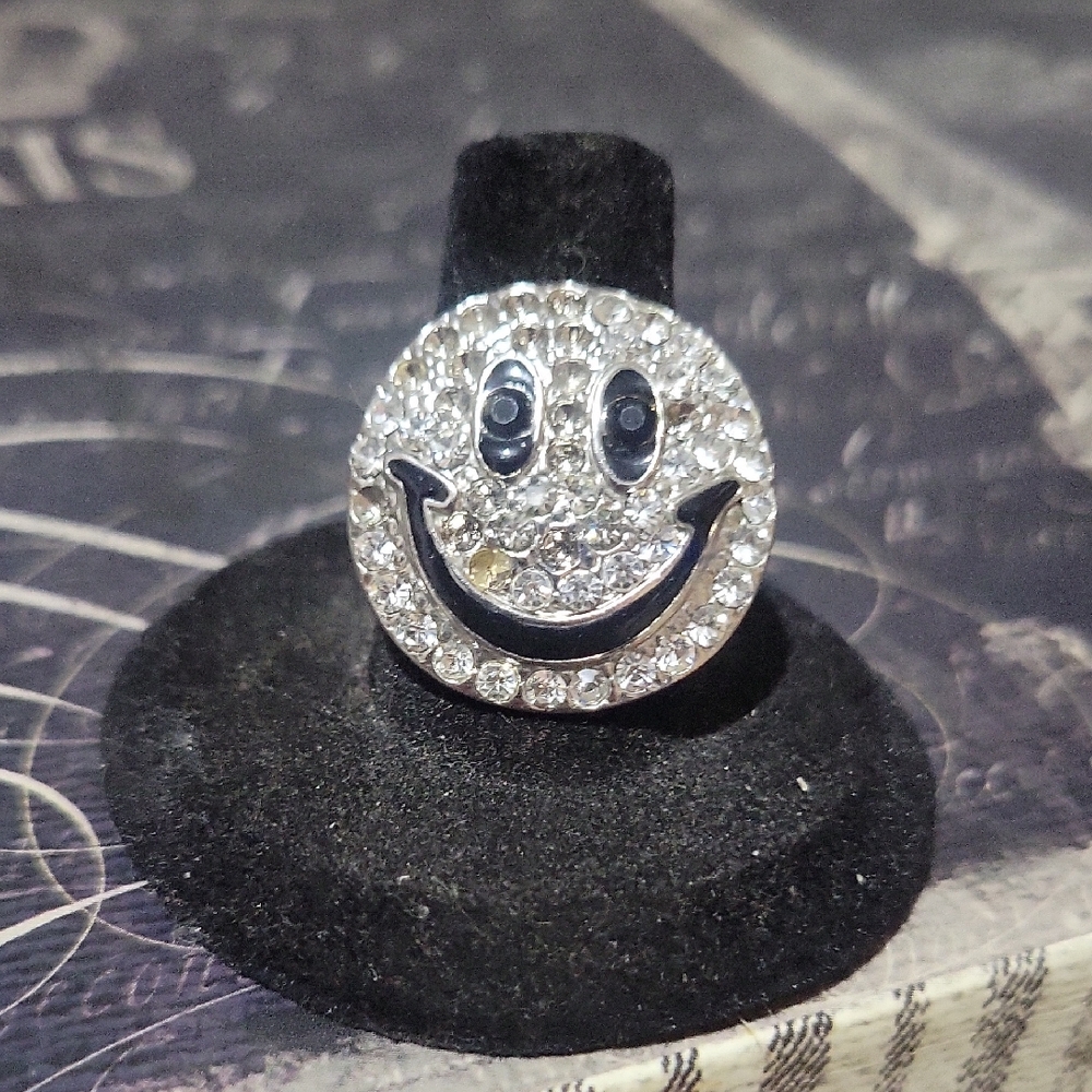 Happy  Face Crystal Ring Adjustable